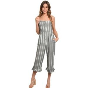 ETOPHE STUDIOS Striped Grey Ruffled Jumpsuit | S